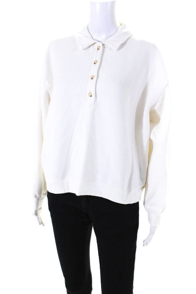 J Crew Womens Long Sleeve Collared Half Button Sweatshirt White Cotton Small