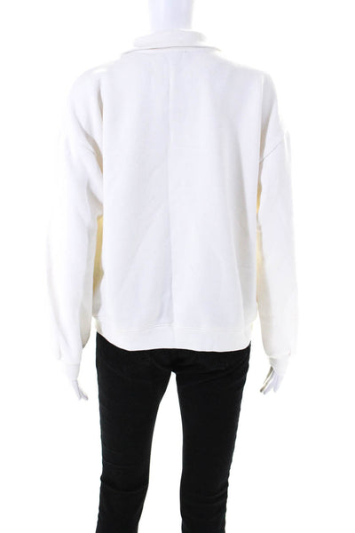 J Crew Womens Long Sleeve Collared Half Button Sweatshirt White Cotton Small