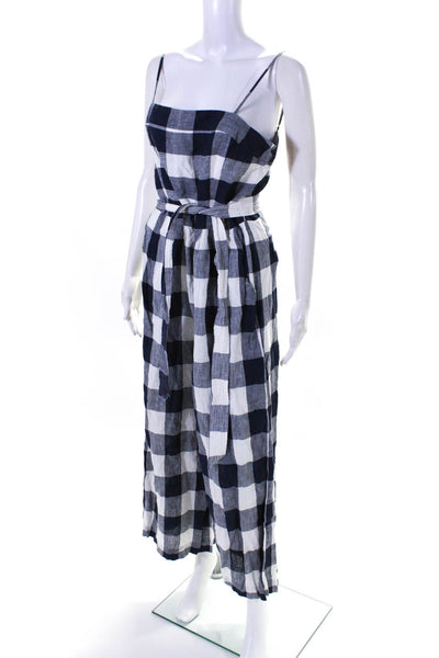 J Crew Womens Spaghetti Strap Square Neck Gingham Jumpsuit Navy White Size 8T