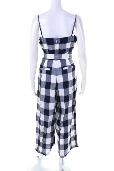 J Crew Womens Spaghetti Strap Square Neck Gingham Jumpsuit Navy White Size 8T