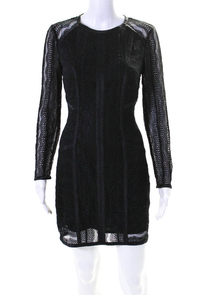 Veronica Beard Womens Long Sleeve Satin Trim Lace Sheath Dress Black Size 6