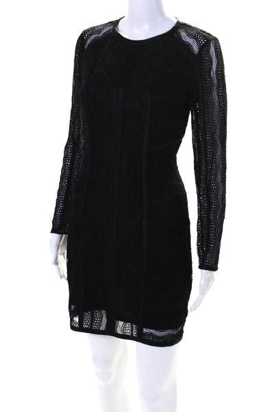 Veronica Beard Womens Long Sleeve Satin Trim Lace Sheath Dress Black Size 6