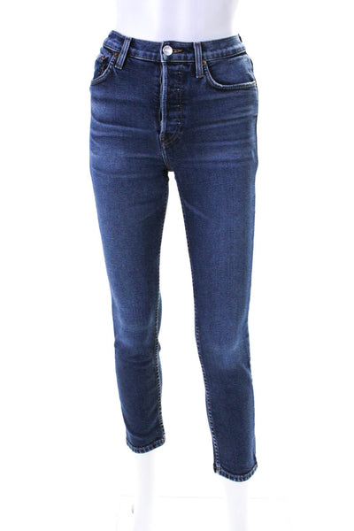 Re/Done Women High Rise Dark Wash Skinny Jeans Blue Size 24