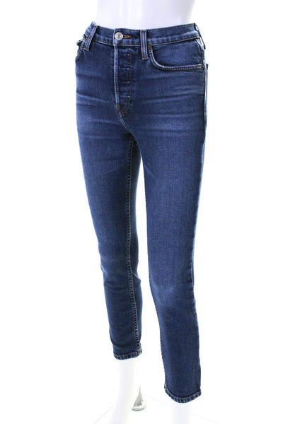 Re/Done Women High Rise Dark Wash Skinny Jeans Blue Size 24