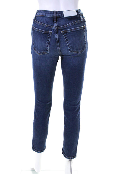 Re/Done Women High Rise Dark Wash Skinny Jeans Blue Size 24