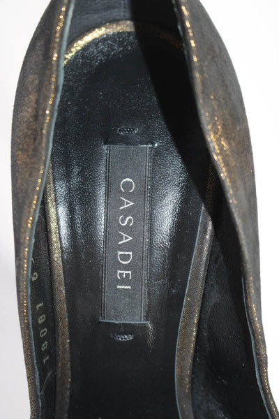 Casadei Womens Metallic Faux Pearl Platform Pumps Black Gold Size 35.5 5.5