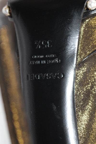 Casadei Womens Metallic Faux Pearl Platform Pumps Black Gold Size 35.5 5.5