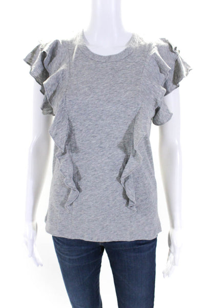 Veronica Beard Jeans Womens Ruffled Short Sleeves Tee Shirt Gray Size Small