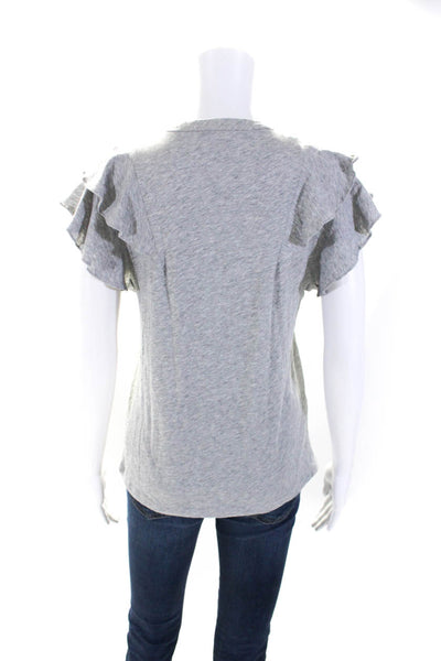 Veronica Beard Jeans Womens Ruffled Short Sleeves Tee Shirt Gray Size Small