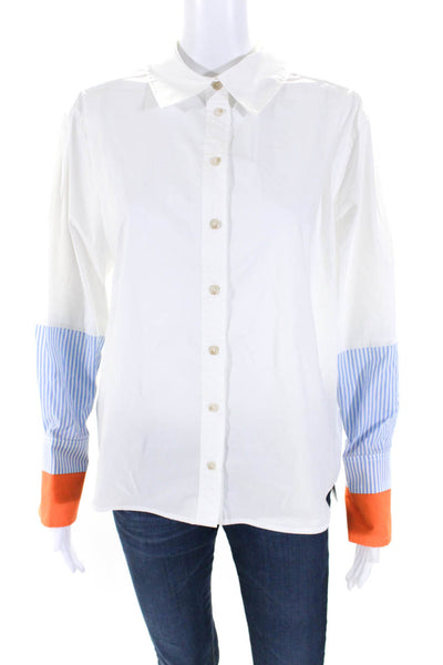 Tanya Taylor Womens Striped Long Sleeves Button Down Shirt White Size Extra Smal