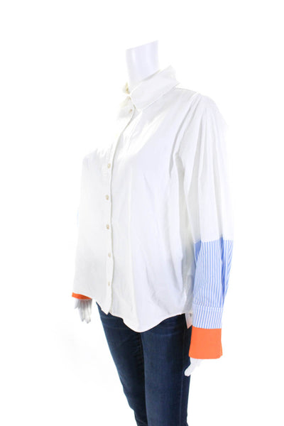 Tanya Taylor Womens Striped Long Sleeves Button Down Shirt White Size Extra Smal