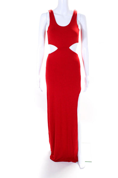 AQ/AQ Womens Jersey Knit Scoop Neck Cut Out Split Hem Tatiana Maxi Dress Red 2