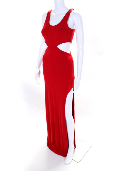 AQ/AQ Womens Jersey Knit Scoop Neck Cut Out Split Hem Tatiana Maxi Dress Red 2