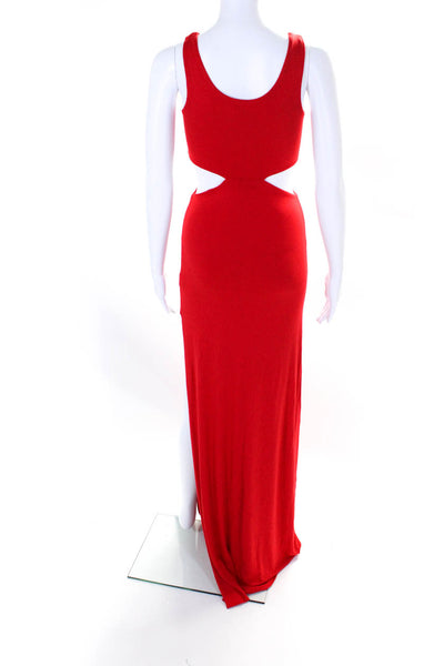 AQ/AQ Womens Jersey Knit Scoop Neck Cut Out Split Hem Tatiana Maxi Dress Red 2