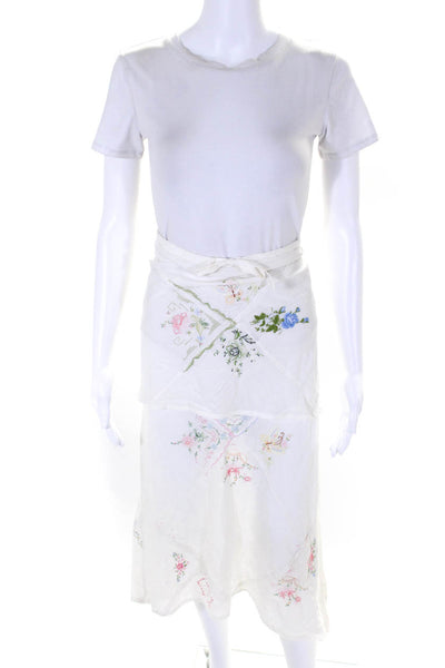 Claudette Womens Cotton Embroidered Floral Drawstring Tiered Skirt White Size L