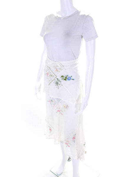 Claudette Womens Cotton Embroidered Floral Drawstring Tiered Skirt White Size L