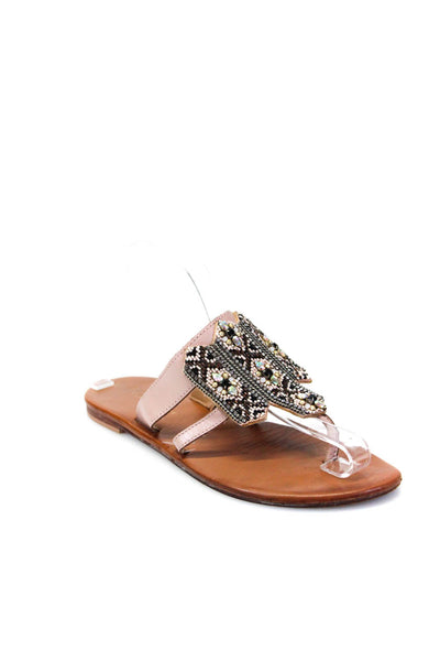 Anthropologie Womens Embroider Jewel Beaded Thong Strap Sandals Beige Size EUR37