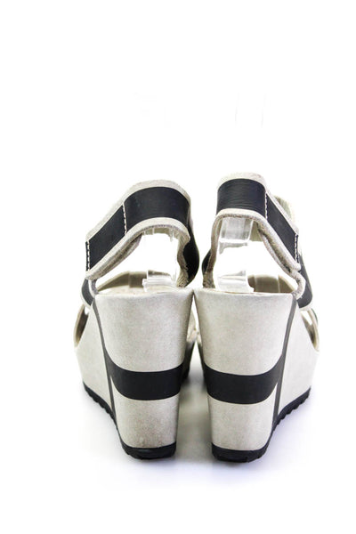 Pedro Garcia Womens Striped Print Hook Pile Tape Wedge Heels Gray Size EUR36