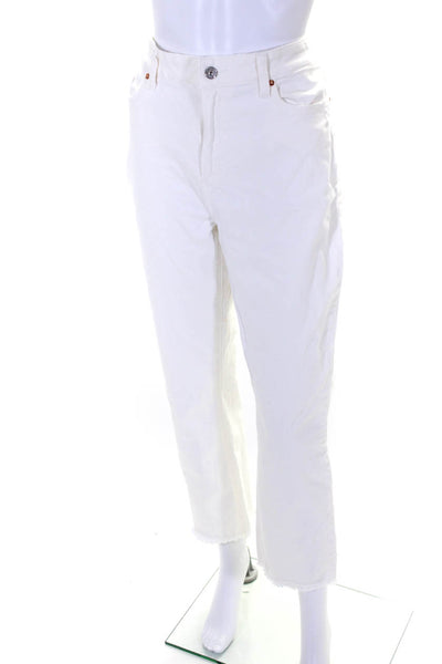 Paige Womens Tapered Leg Front Zip Five Pocket Jeans Denim White Size 33