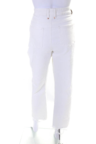 Paige Womens Tapered Leg Front Zip Five Pocket Jeans Denim White Size 33