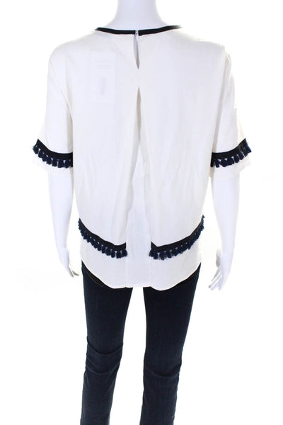 Marella Womens Short Sleeve Tassel Scoop Neck Blouse White Size Medium