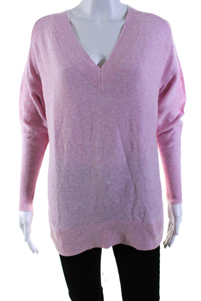 Lou & Grey Womens Cotton Tight-Knit Split Hem V-Neck Sweater Light Pink Size XS