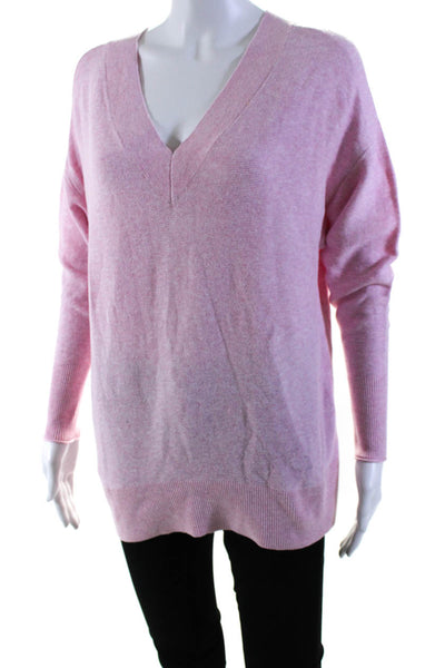 Lou & Grey Womens Cotton Tight-Knit Split Hem V-Neck Sweater Light Pink Size XS