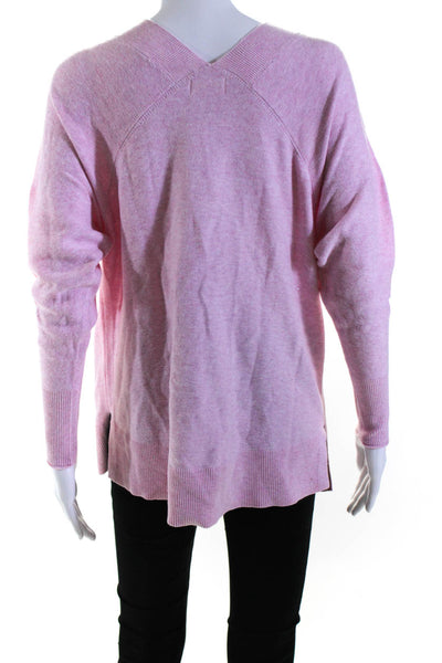 Lou & Grey Womens Cotton Tight-Knit Split Hem V-Neck Sweater Light Pink Size XS