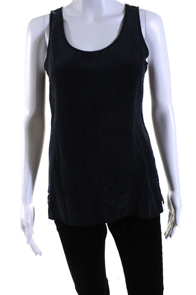 Ecru Womens Silk Georgette Sleeveless Scoop Neck Tank Top Midnight Blue Size XS