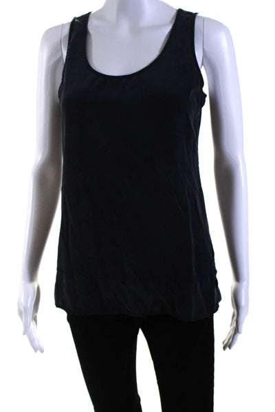 Ecru Womens Silk Georgette Sleeveless Scoop Neck Tank Top Midnight Blue Size XS