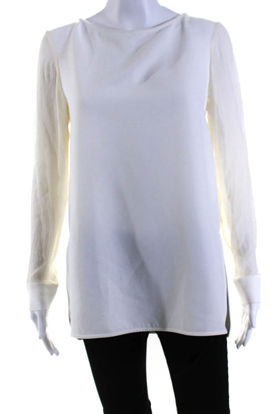 Theory Womens Long Sleeve Scoop Neck Pullover Blouse White Size Small