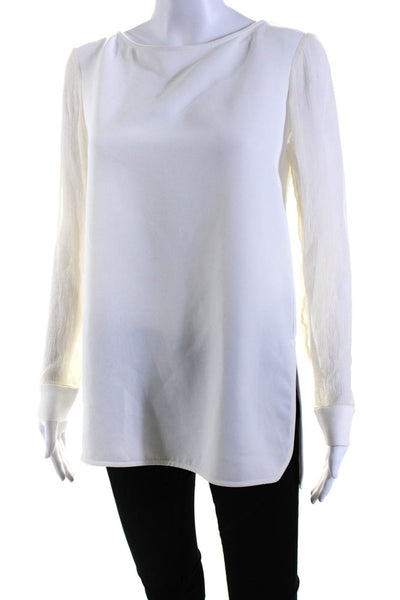 Theory Womens Long Sleeve Scoop Neck Pullover Blouse White Size Small