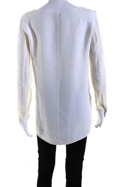 Theory Womens Long Sleeve Scoop Neck Pullover Blouse White Size Small