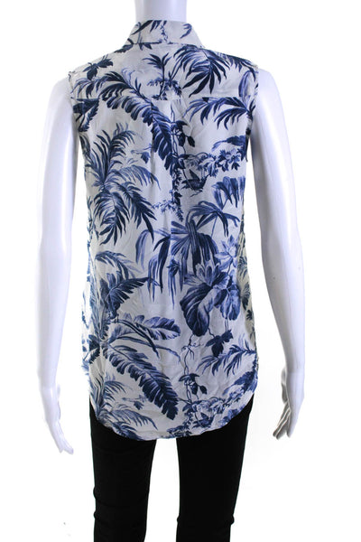 Equipment Femme Womens Sleeveless Floral Print Collared Blouse Silk White XS