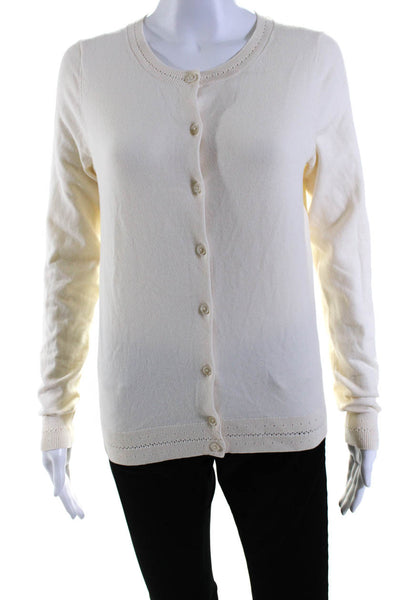 Boden Womens Cotton Knit Crew Neck Button Up Cardigan Sweater Cream Size XS