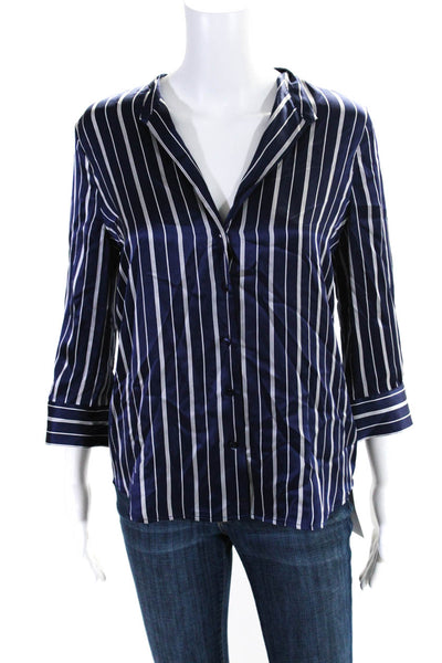 L'Agence Womens Button Down Long Sleeve Cowl Neck Blouse Silk Blue Size Small