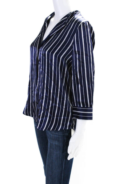 L'Agence Womens Button Down Long Sleeve Cowl Neck Blouse Silk Blue Size Small