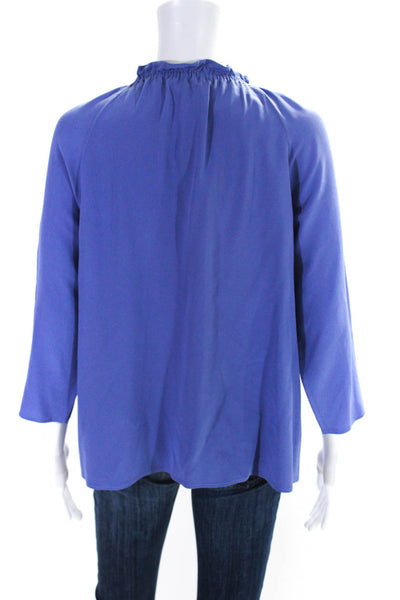 Etro Womens Dusty Blue Silk Ruffle Crew Neck 3/4 Sleeve Blouse Top Size 46