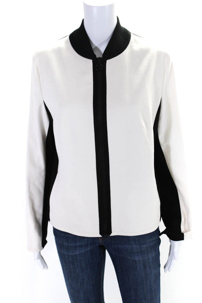 Akris Punto Womens White Black Wool Color Block Zip Long Sleeve Jacket Size 10