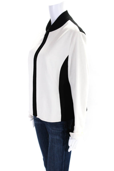 Akris Punto Womens White Black Wool Color Block Zip Long Sleeve Jacket Size 10