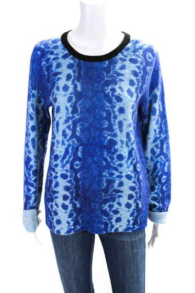 Equipment Femme Womens Blue Cashmere Reptile Print Crew Neck Sweater Top Size M