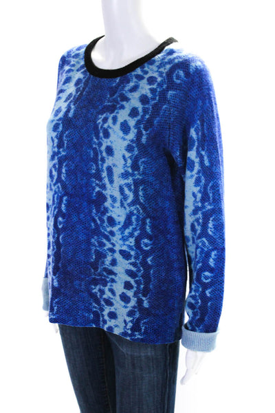 Equipment Femme Womens Blue Cashmere Reptile Print Crew Neck Sweater Top Size M