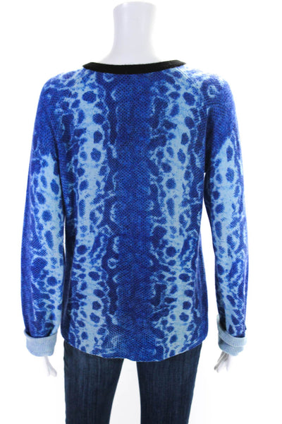 Equipment Femme Womens Blue Cashmere Reptile Print Crew Neck Sweater Top Size M