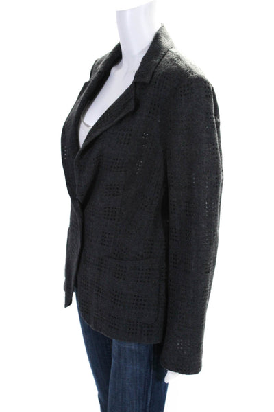 Escada Womens Gray Wool Open Knit One Button Long Sleeve Blazer Size 40