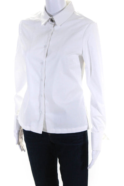 Alexis Womens Cotton Crystal Broche Long Sleeve Button Down Shirt White Size S