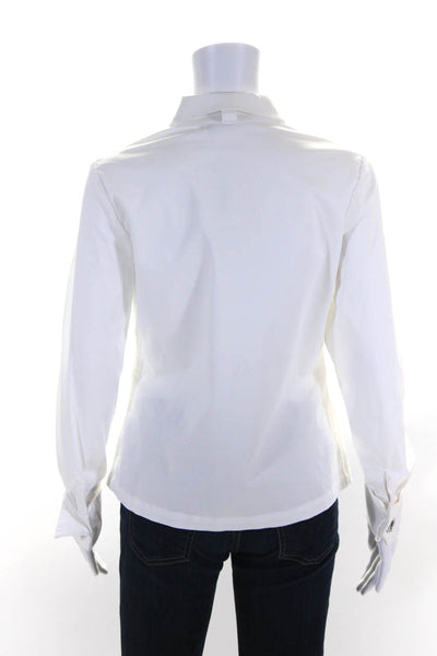 Alexis Womens Cotton Crystal Broche Long Sleeve Button Down Shirt White Size S