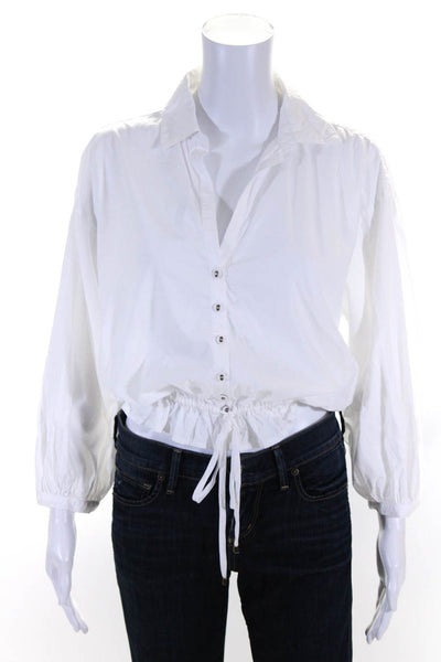 Cara Cara Womens Cotton Smocked Hem Long Sleeve Button Down Shirt White Size S