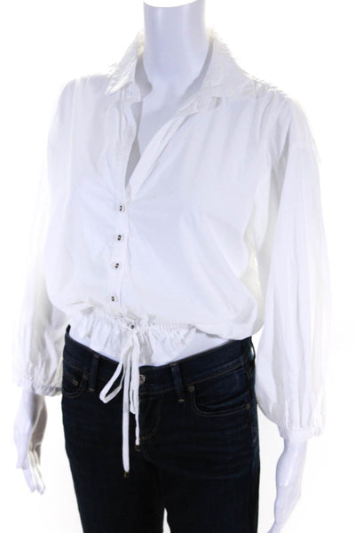 Cara Cara Womens Cotton Smocked Hem Long Sleeve Button Down Shirt White Size S