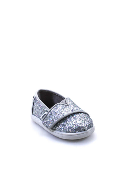 TOMS Girls Glitter Metallic Monk Strap Alpargata Loafers Glimmer Silver Size 4