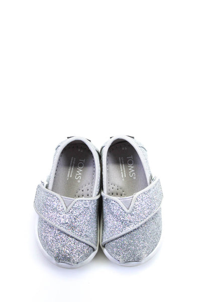 TOMS Girls Glitter Metallic Monk Strap Alpargata Loafers Glimmer Silver Size 4